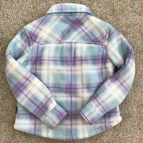 Eddie Bauer Fleece Jacket Kids Size 4/5‎ Plaid Sherpa Lined Shacket Snap Front - Picture 3 of 11
